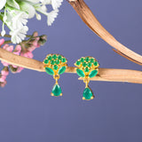 Tiny Green CZ Gems Adorned Earrings