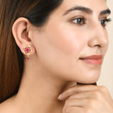 Casual Pink CZ Gems Stud Earrings