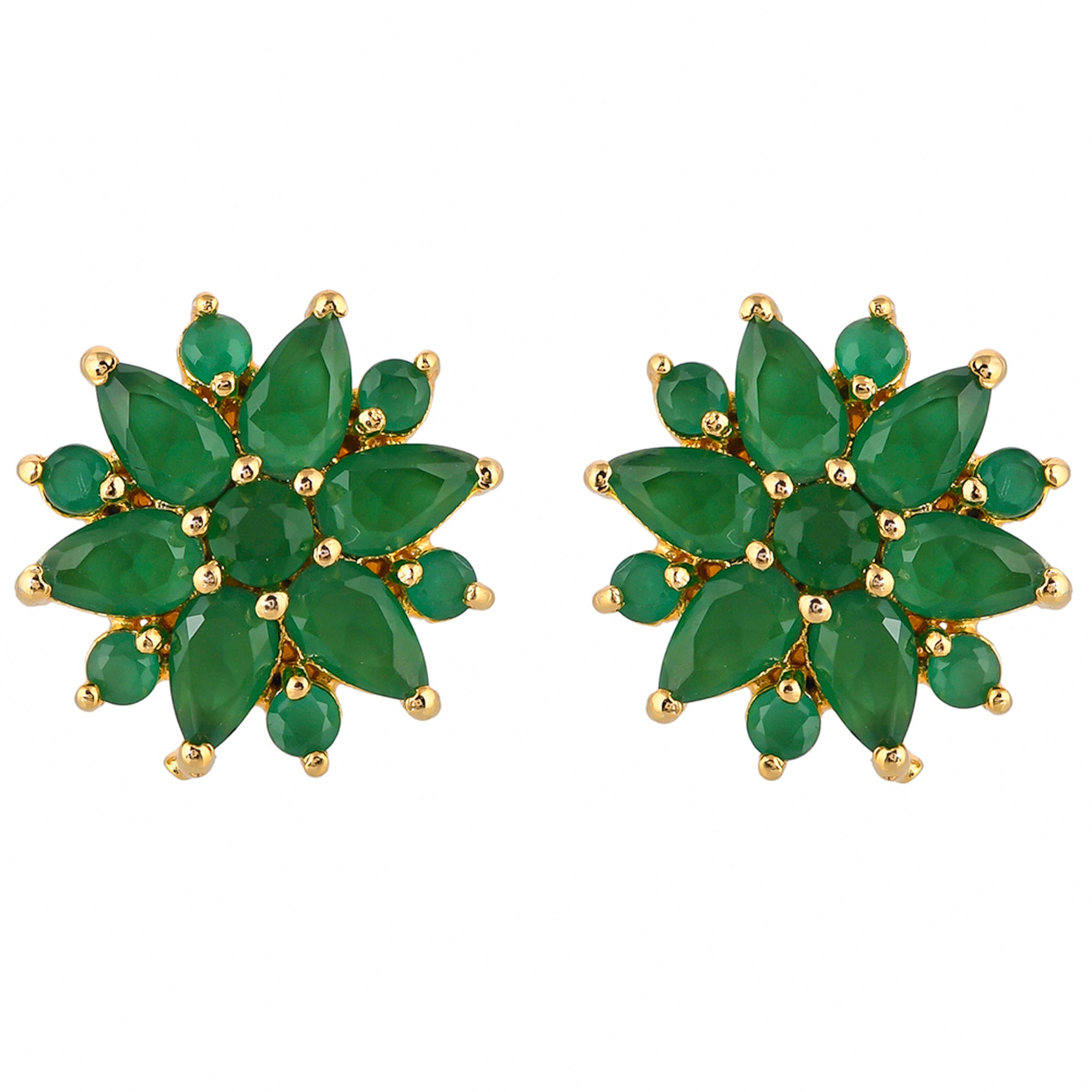 Gold Plated Green Cluster Setting CZ Stud Earrings
