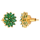 Gold Plated Green Cluster Setting CZ Stud Earrings