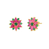 Pink and Green CZ Casual Stud Earrings