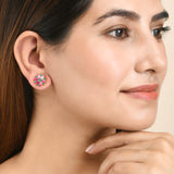 Pink and Green CZ Casual Stud Earrings