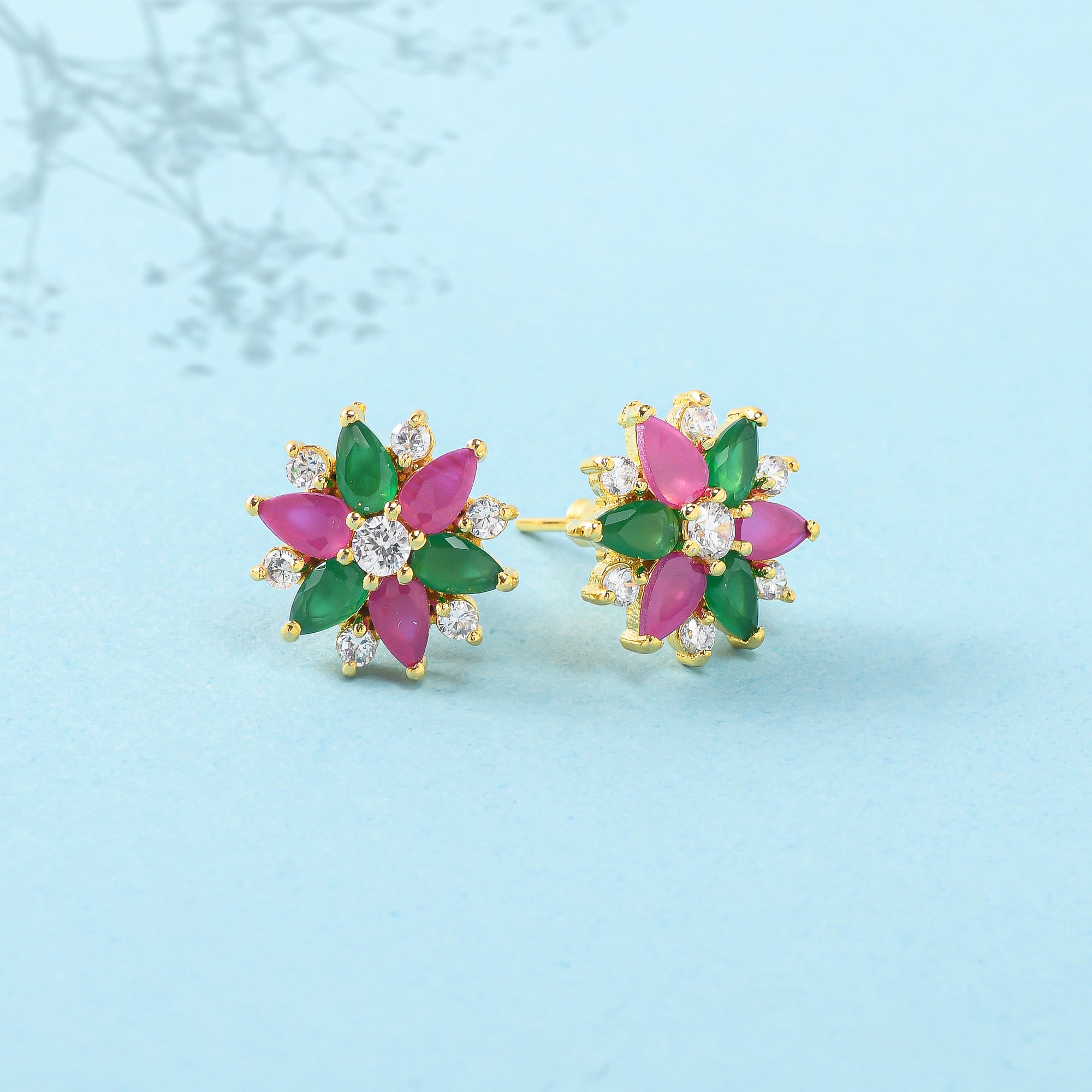 White and Coloured CZ Gems Stud Earrings