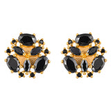 Gold Plated Marquise Cut Black CZ Stud Earrings