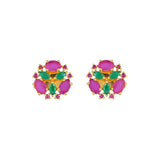 Pink and Green Zircons Gold Plated Stud Earrings