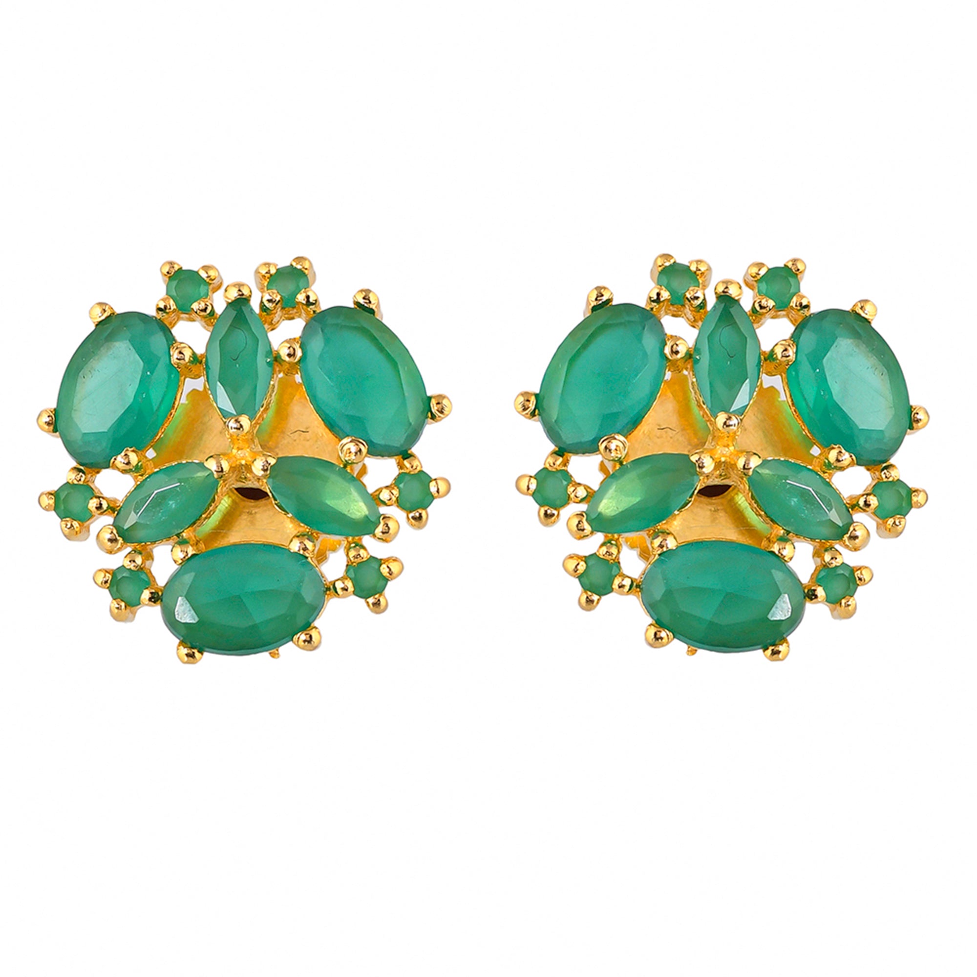 Green CZ Gems Gold Plated Stud Earrings