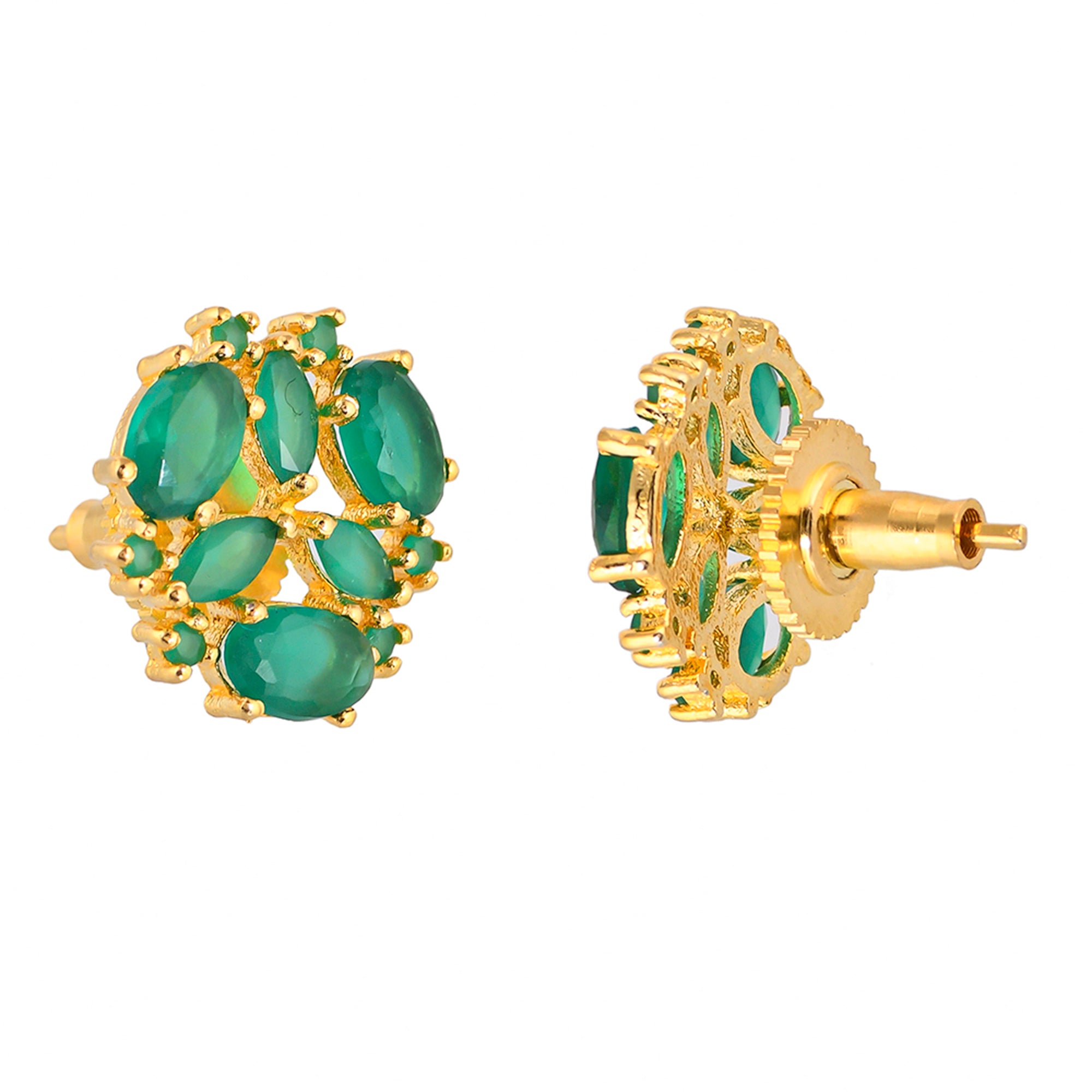 Green CZ Gems Gold Plated Stud Earrings