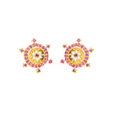 Pink CZ Gems and Pearl Beads Stud Earrings