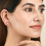 Pink CZ Gems and Pearl Beads Stud Earrings