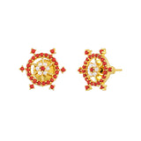 Red Zirconia Gems and Pearl Beads Stud Earrings