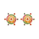 Multicoloured CZ Gems and Pearl Beads Stud Earrings