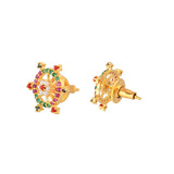 Multicoloured CZ Gems and Pearl Beads Stud Earrings