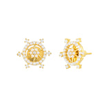 Gold Plated White Pearl Beads Adorned Stud Earrings