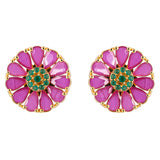 Green and Pink CZ Gems Stud Earrings