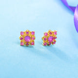 Gold Plated Pink CZ Gems Stud Earrings