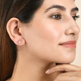 Gold Plated Pink CZ Gems Stud Earrings