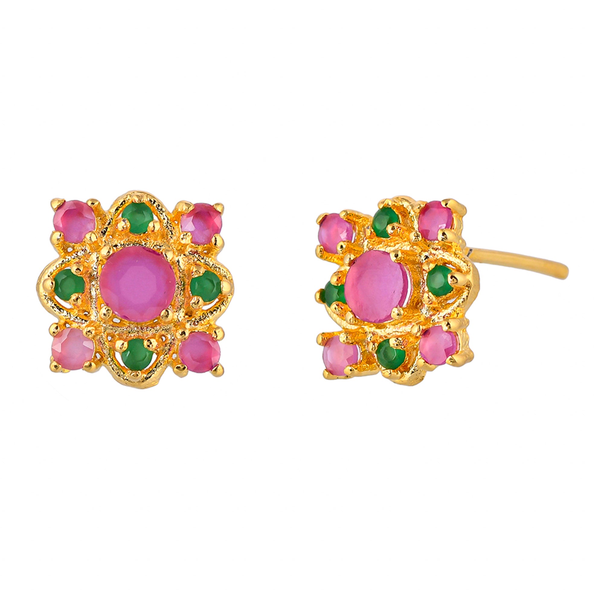 Ethnic Style Pink CZ Adorned Stud Earrings