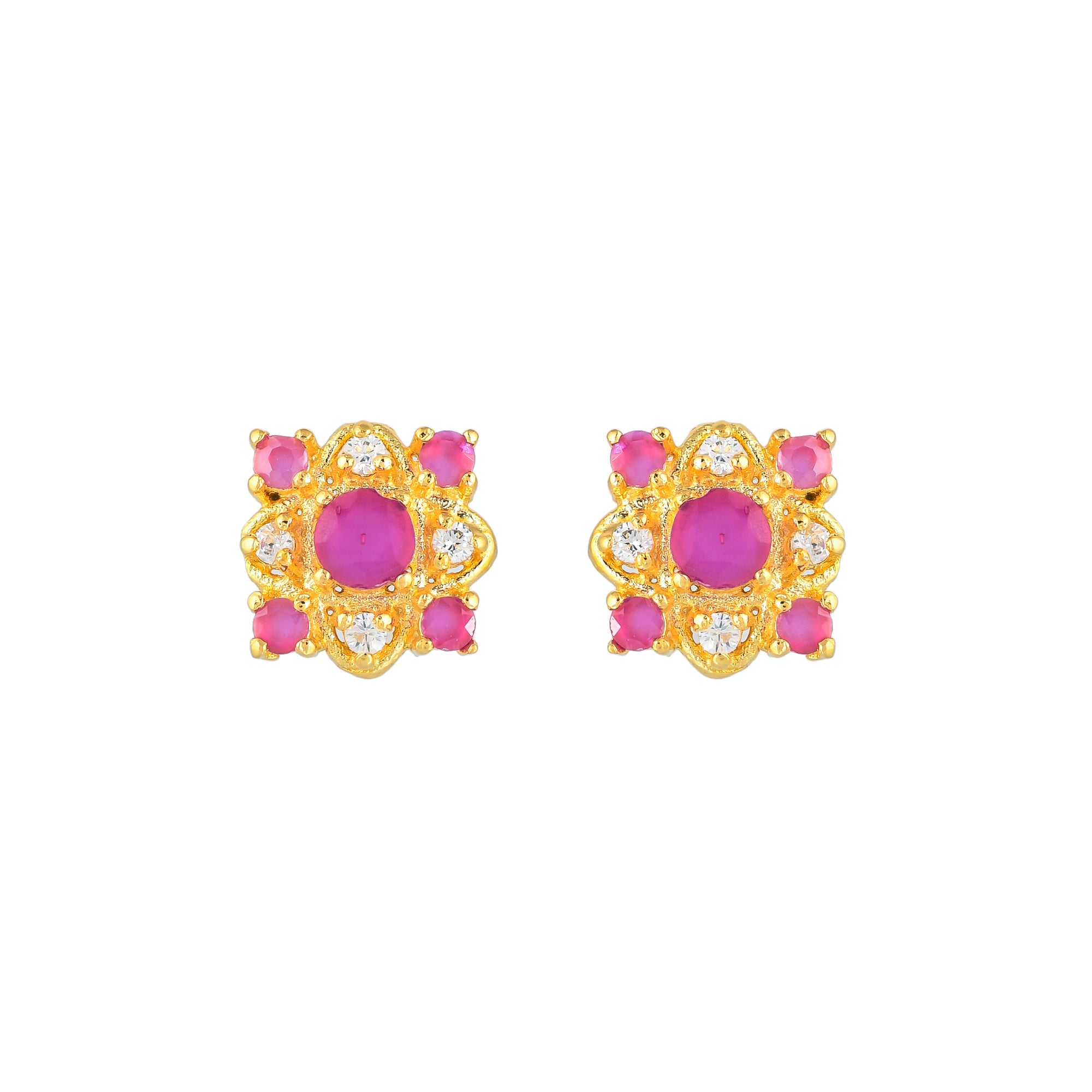 Sparkling Essentials White and Pink CZ Gems Stud Earrings
