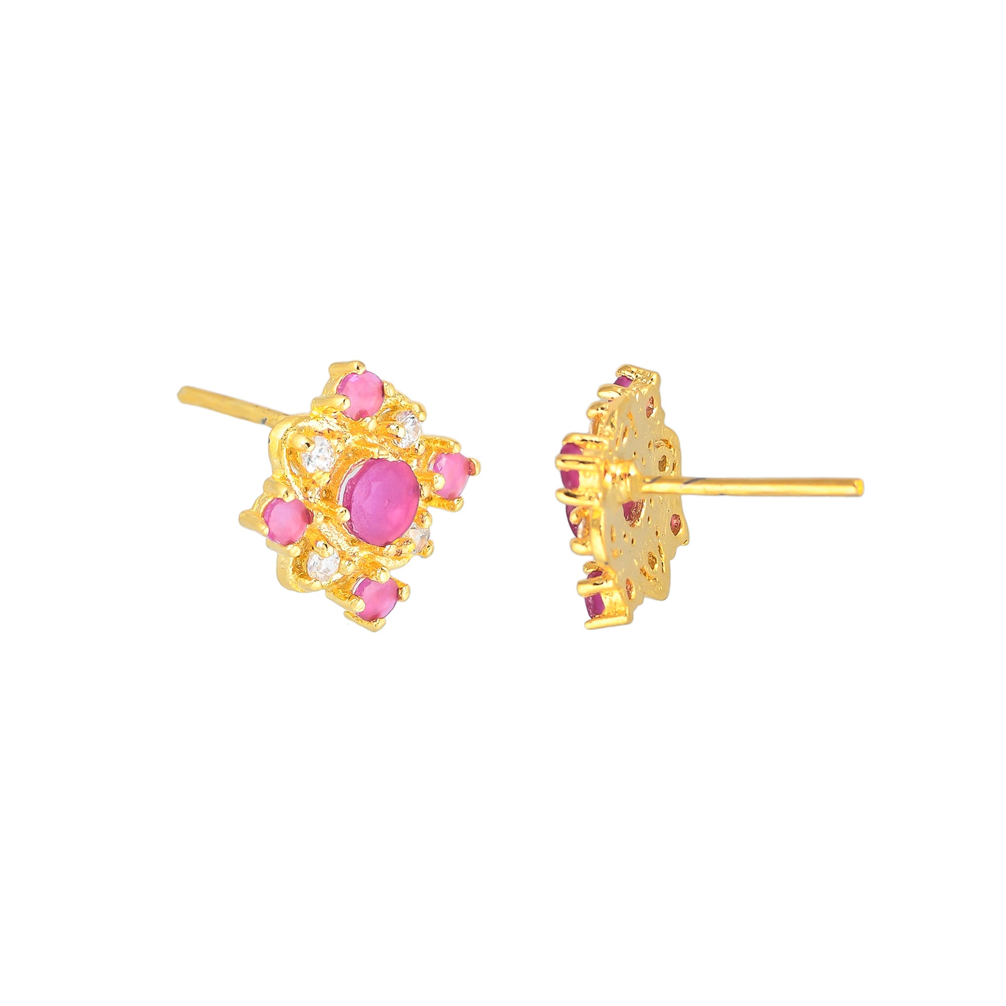 Sparkling Essentials White and Pink CZ Gems Stud Earrings
