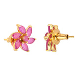 Pink Marquise Cut CZ Floral Motif Stud Earrings