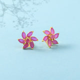 Pink Marquise Cut CZ Floral Motif Stud Earrings