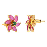 Marquise Cut Pink and Green CZ Floral Motif Stud Earrings