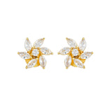 Gold Plated White Marquise Cut Zircons Stud Earrings