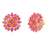 Cluster Setting Pink CZ Gems Stud Earrings