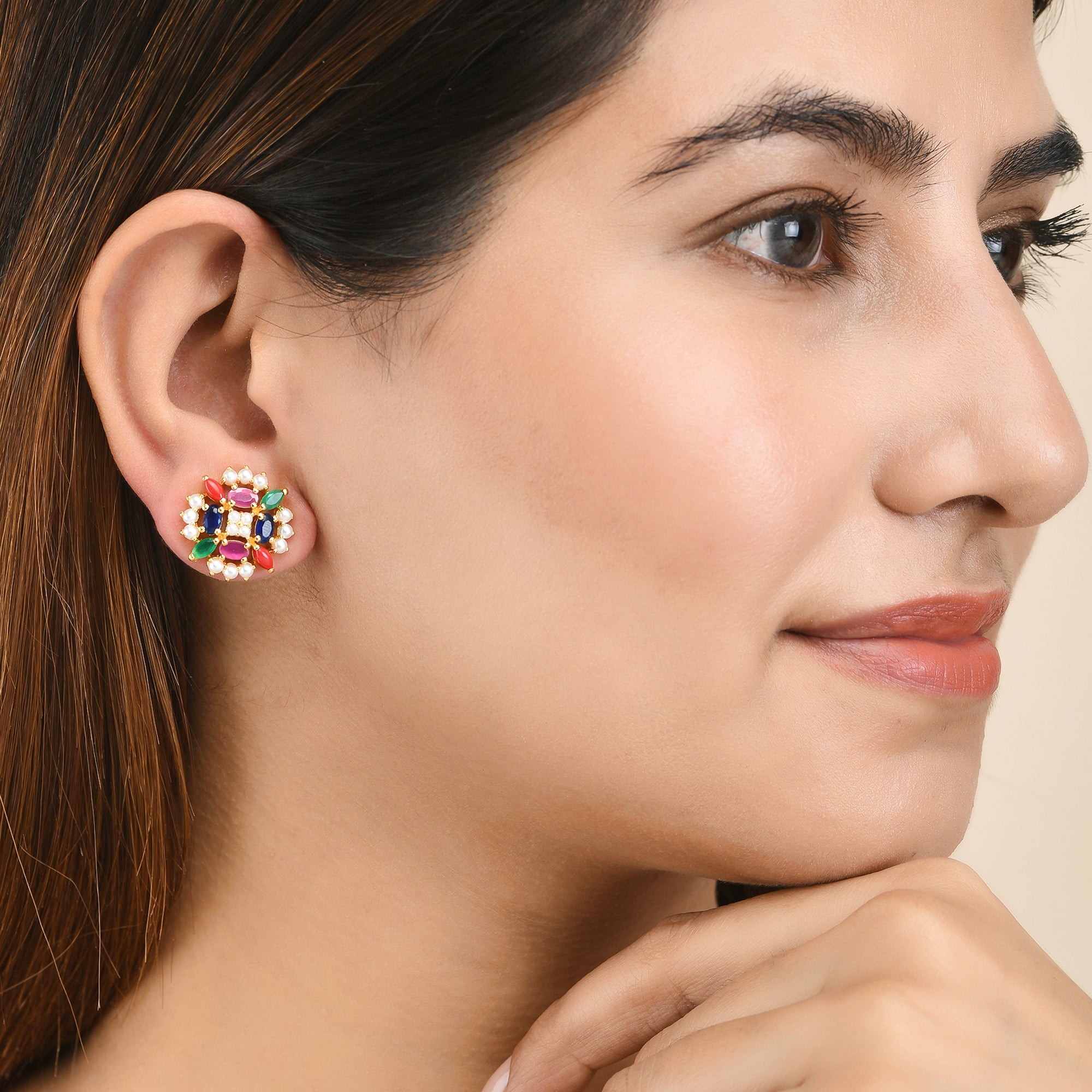 Buy FOREVER 21 Peach Coloured Stone Stud Earrings - Earrings for Women  1394678 | Myntra