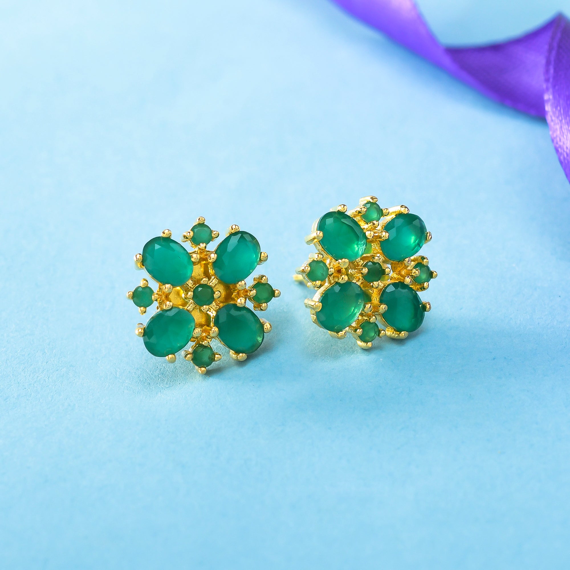 Green Teardrop Cut CZ Stud Earrings – VOYLLA - Main Image