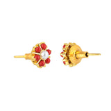 Gold Plated White and Red Pearl Beaded Stud Earrings