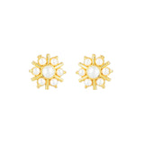 White Pearl Beaded Gold Plated Stud Earrings