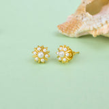 White Pearl Beaded Gold Plated Stud Earrings