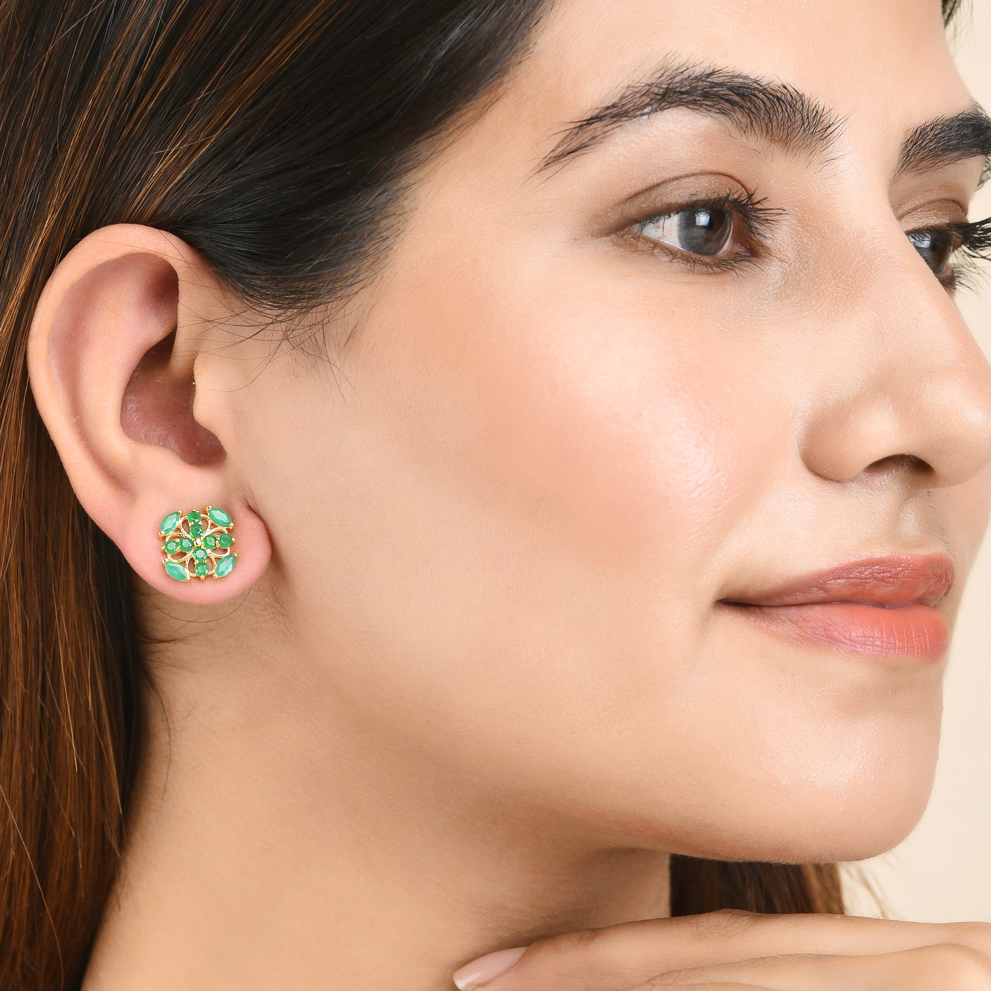 Casual Green Zirconia Gemstones Stud Earrings