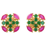 Green and Pink CZ Gemstones Stud Earrings