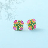 Green and Pink CZ Gemstones Stud Earrings