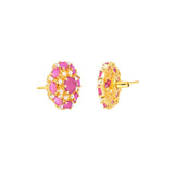 Pearl Beaded Pink Zirconia Gemstones Stud Earrings