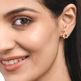 Marquise Cut White and Pink Zircons Stud Earrings