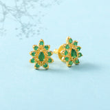 Gold Plated Green Zirconia Gems Stud Earrings