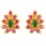 Pink and Green Zircons Stud Earrings