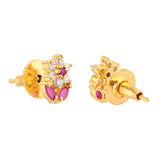 Pearl Beads Pink CZ Gems Floral Earrings