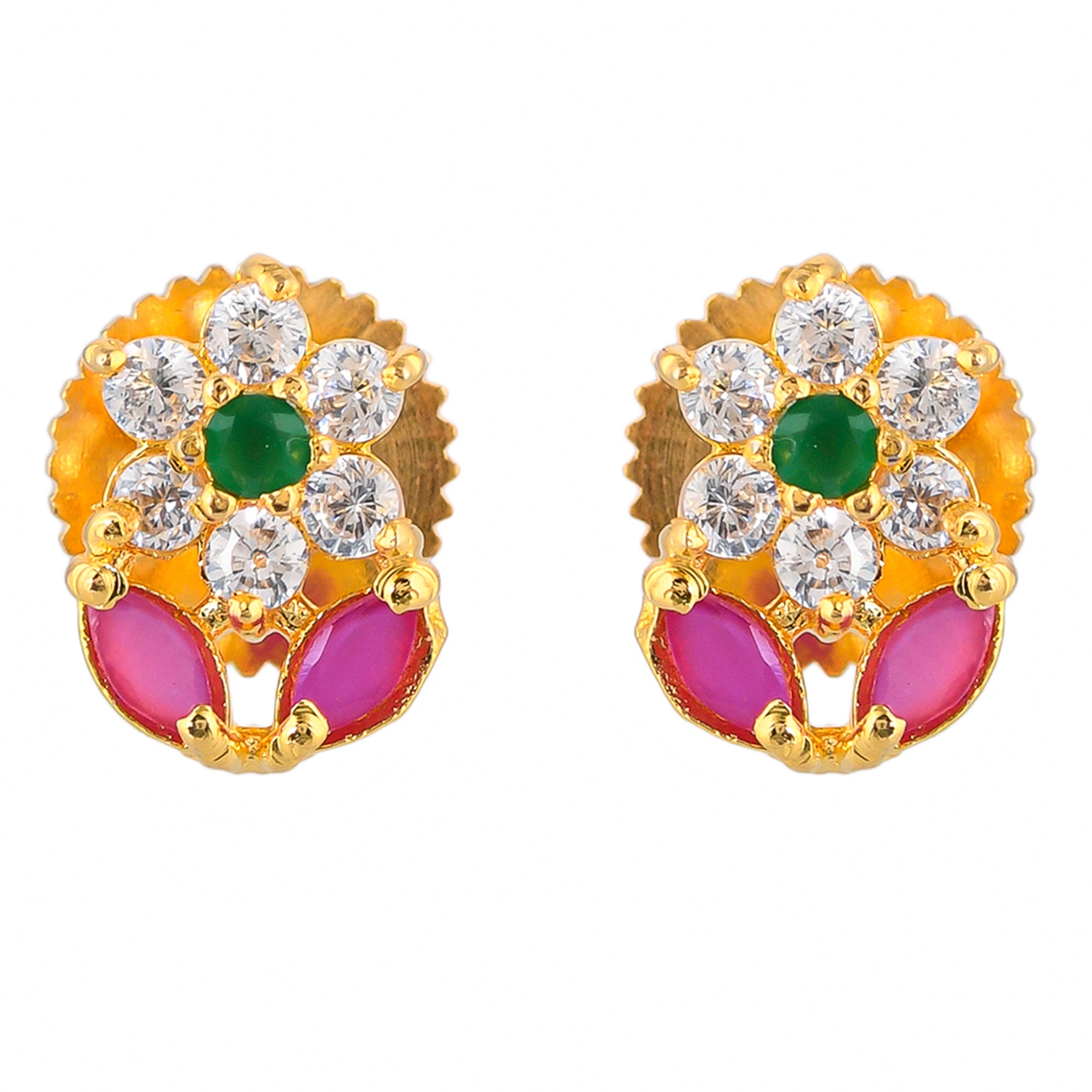 Pearl Beads Adorned CZ Stud Earrings
