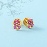 Pink CZ Gems Floral Stud Earrings