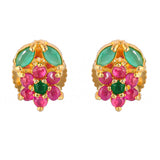 Pink and Green Zircon Gems Floral Stud Earrings