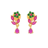 Floral Motif Teardrop Coloured CZ Tiny Drop Earrings