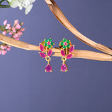 Floral Motif Teardrop Coloured CZ Tiny Drop Earrings