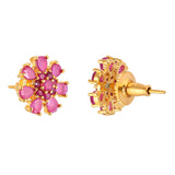 Cluster Setting Pink Zircon Gems Stud Earrings