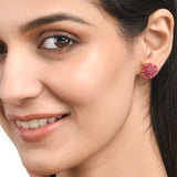 Cluster Setting Pink Zircon Gems Stud Earrings
