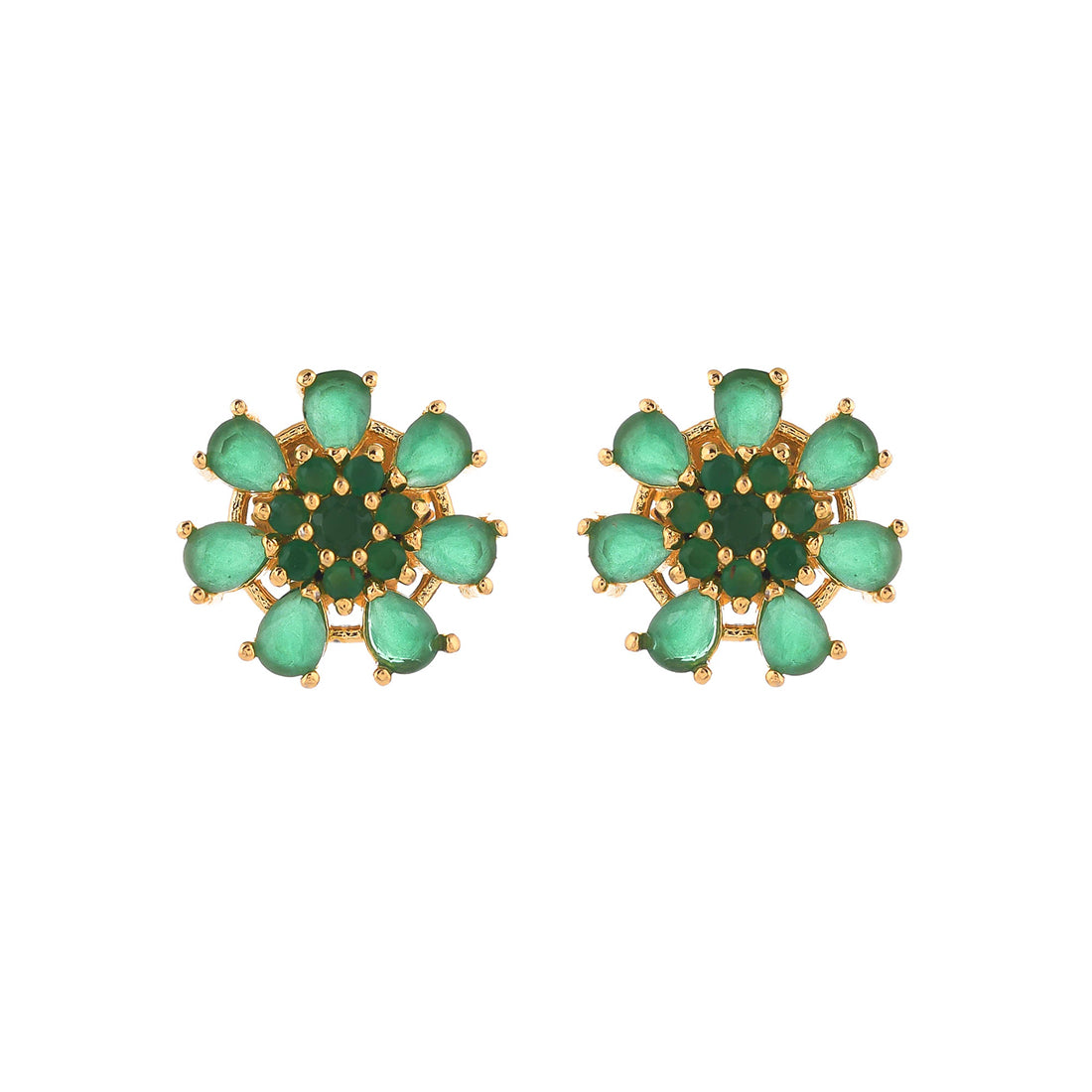 Gold Plated Green Cz Stud Earrings