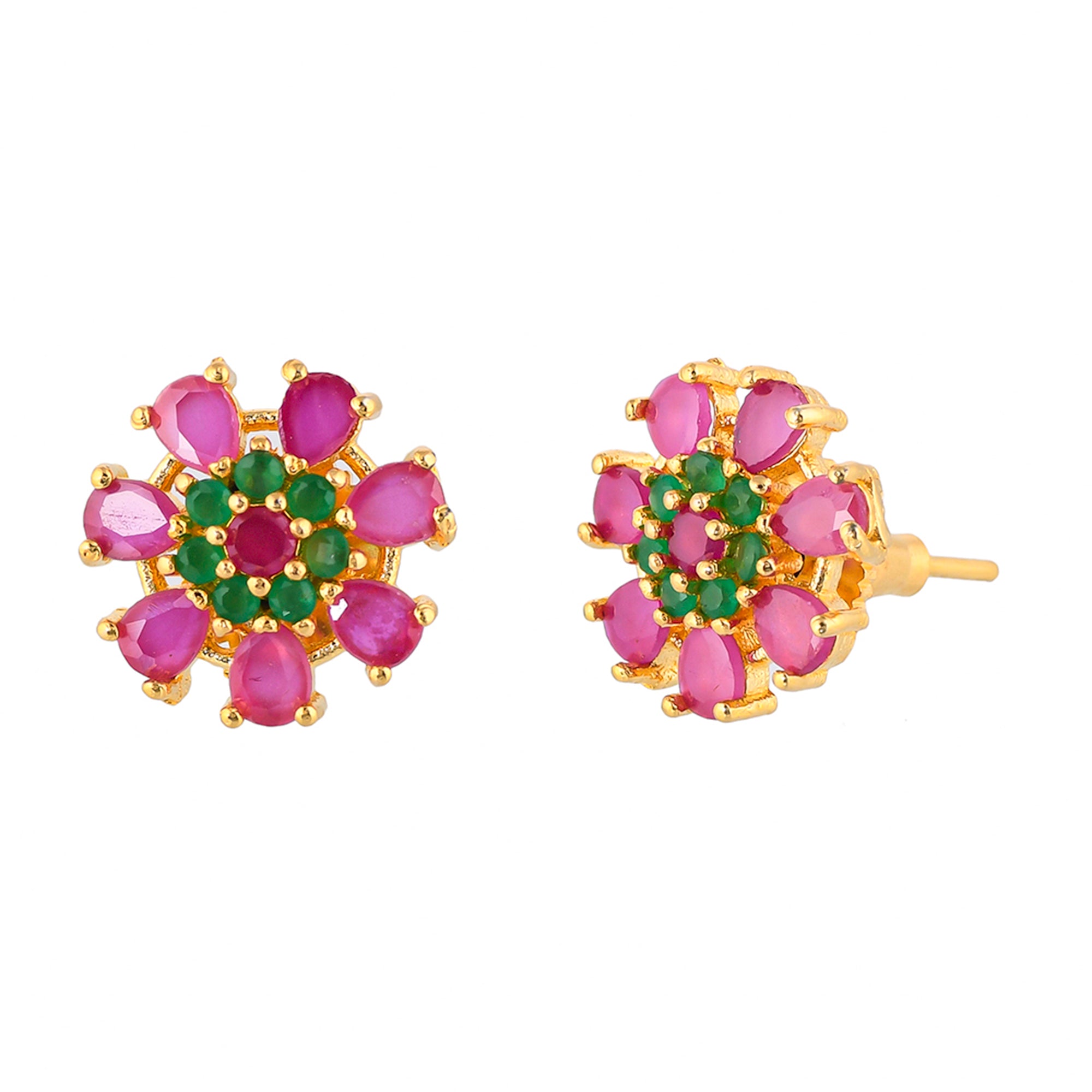 Tiny Pink and Green CZ Gems Stud Earrings